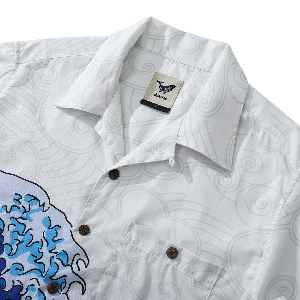 Wave Hawaiian Shirt For Men Japanese Aloha Shirt Cotton Short Sleeve Camp Shirt Japanese Ukiyo-e By Amy