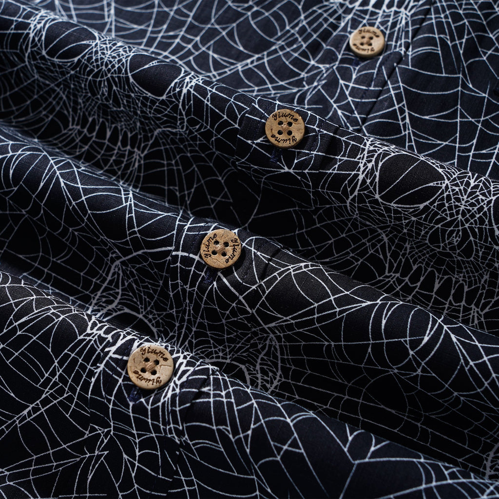 Men's Hawaiian Shirt Short Sleeve Button-down 100% Cotton Black Aloha Gothic Skull Spider Web By Mystic Hearts By Alejandra Valenzuela