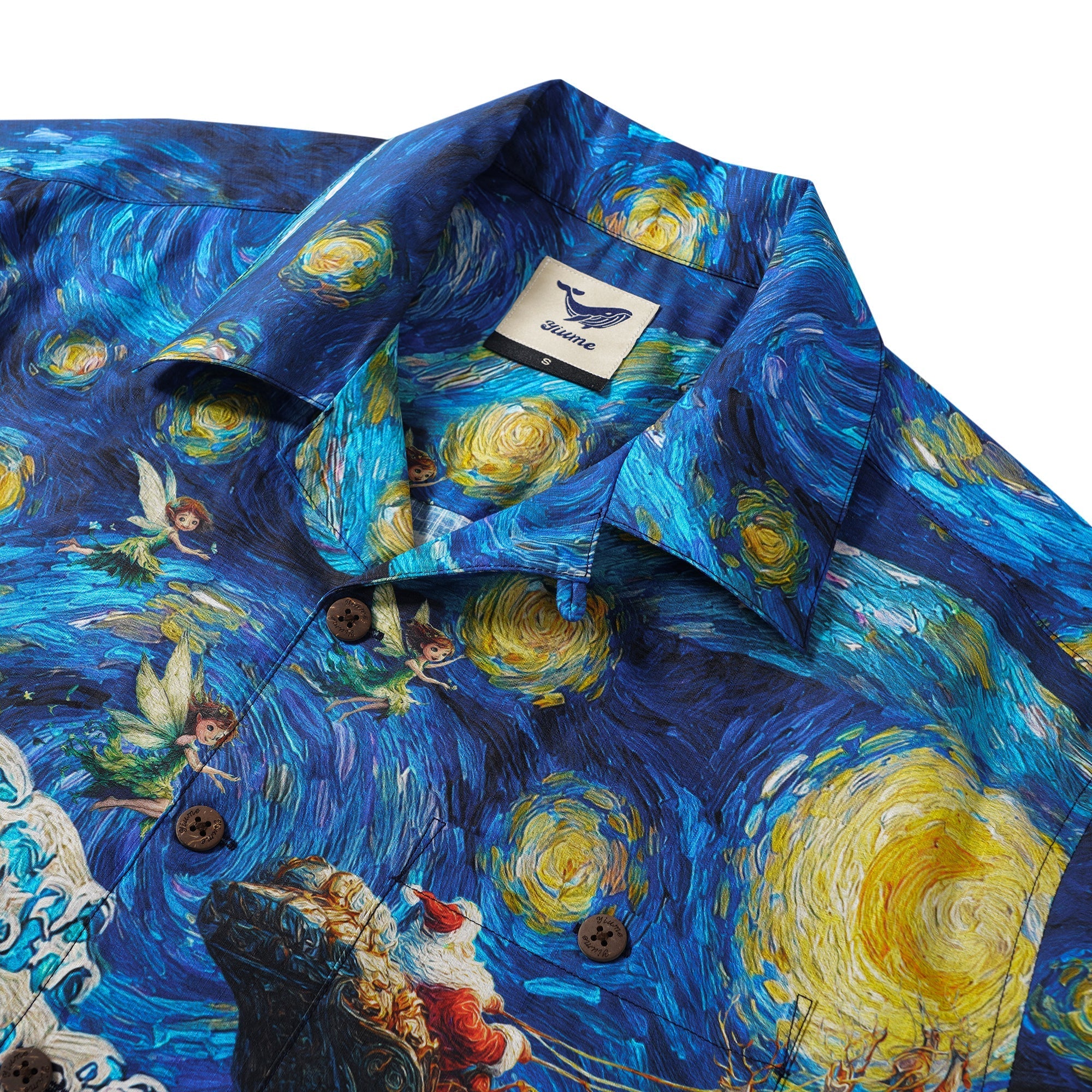 Christmas Gift Men's Hawaiian Shirt Van Gogh Art Shirt Camp Collar 100% Cotton Blue Starry Christmas Magic With Van Gogh By Huan huan