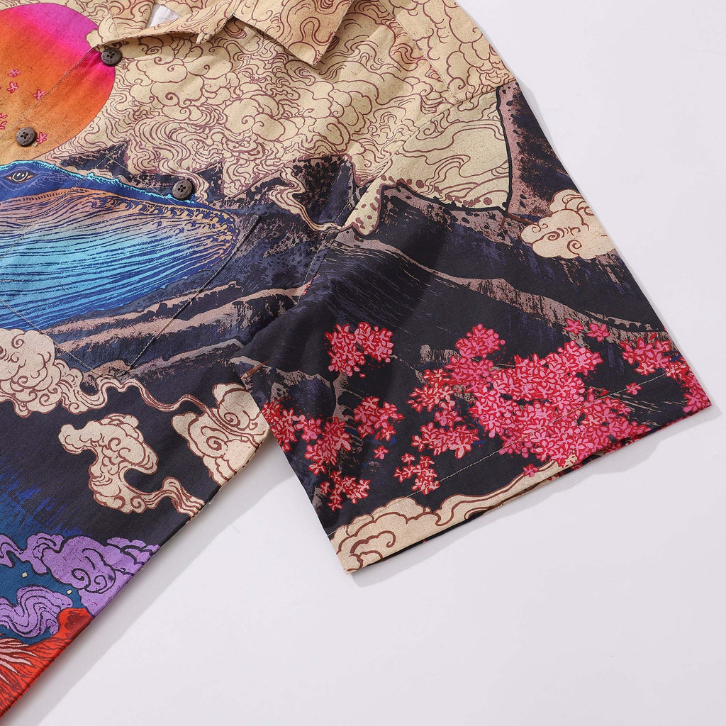 Yiume Ukiyo-e Hawaiian Shirt 100% Cotton Shirt For Men Camp Collar Aloha Shirt Ukiyo-e No6 By Rlon