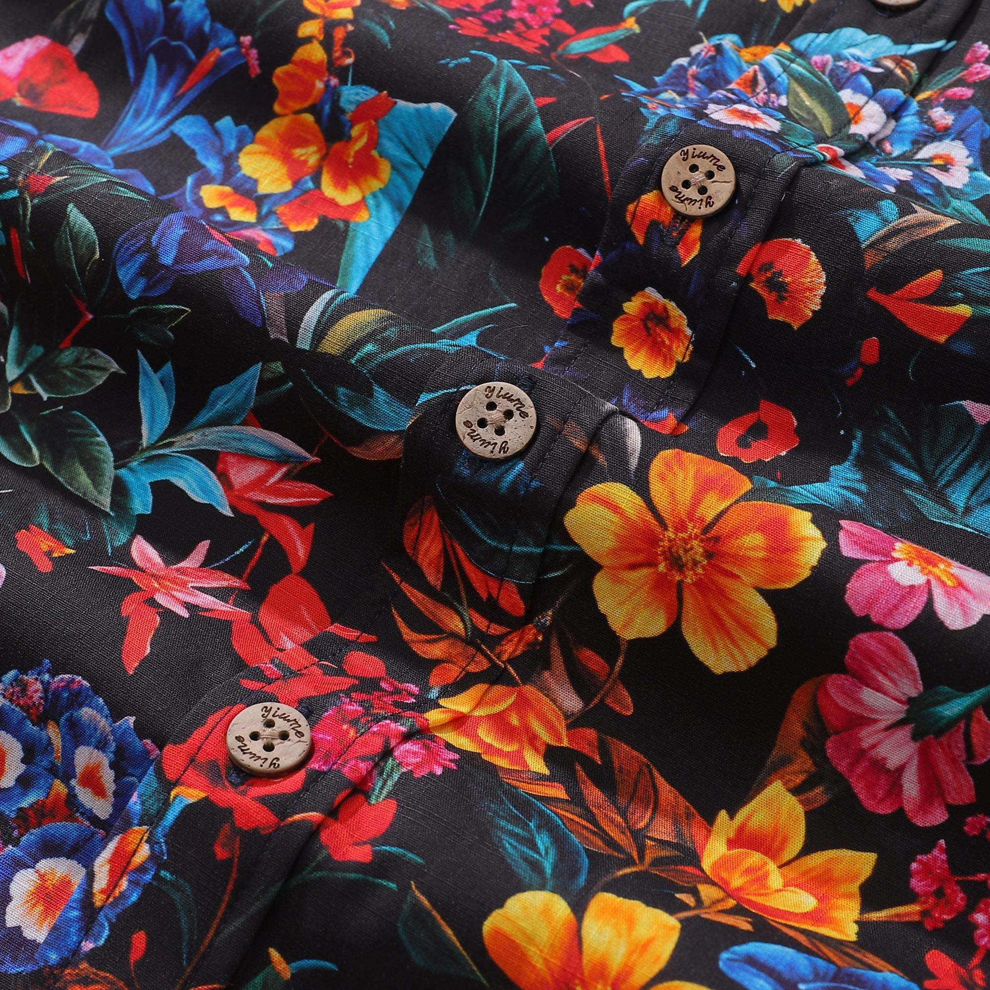 Yiume Mens Floral Hawaiian Shirt Tropical Button-down Short Sleeve 100% Cotton Shirt Colorful Garden By Seven