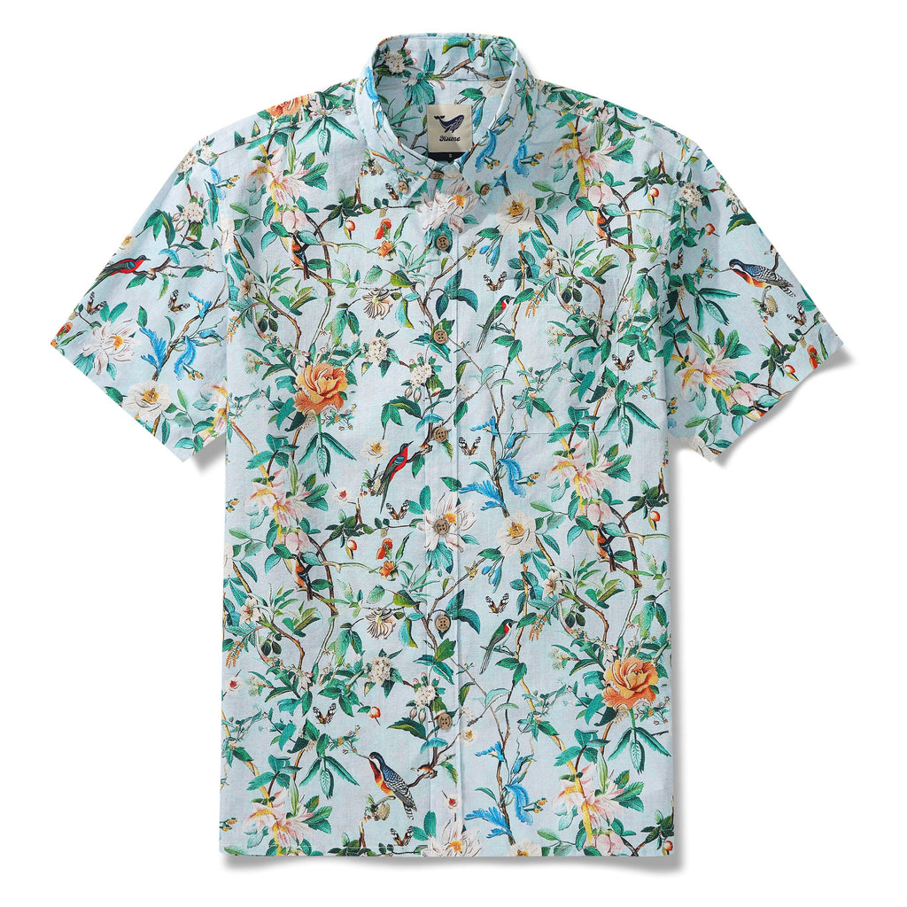 Men's Hawaiian Shirt Short Sleeve Button-down 100% Cotton Green Aloha Hawaiian Nature's Whisper By Yakima