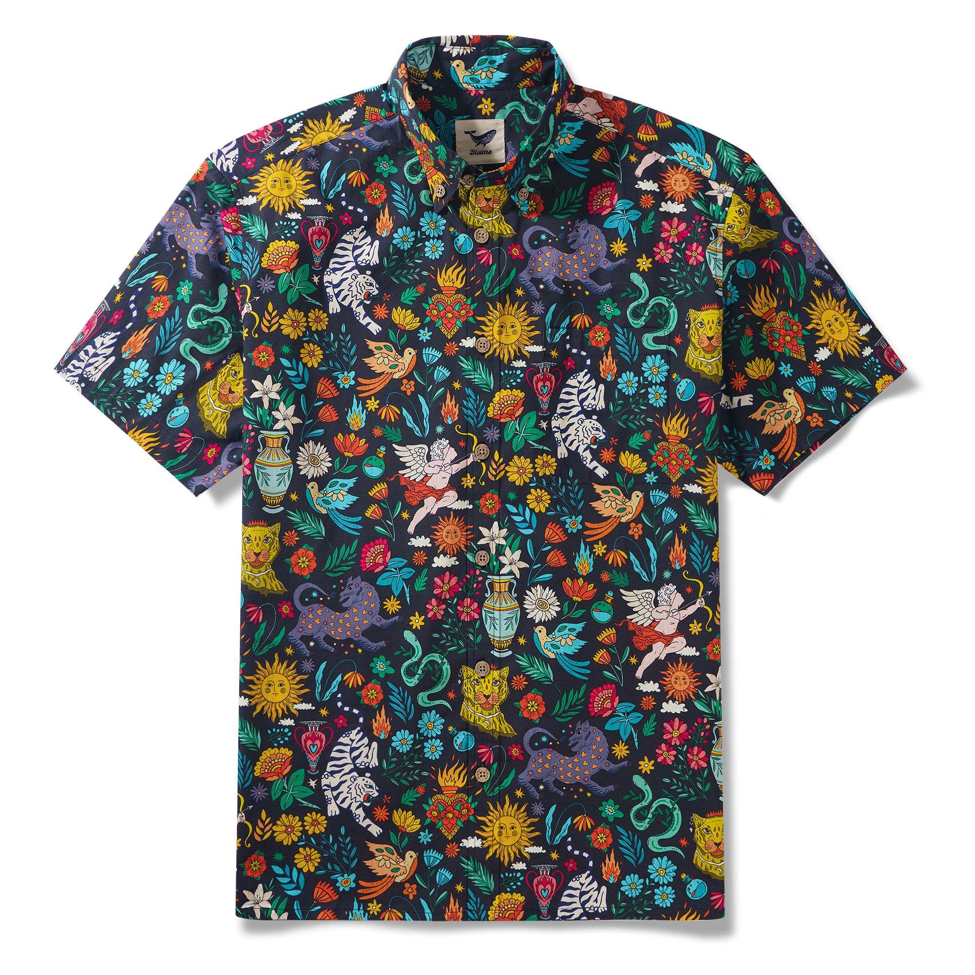 Valentine's Day Gift Mythical Adventure 100% Cotton Men's Short Sleeve Button-down Shirt Aloha Hawaiian Cupid's Curious Voyage By Susie
