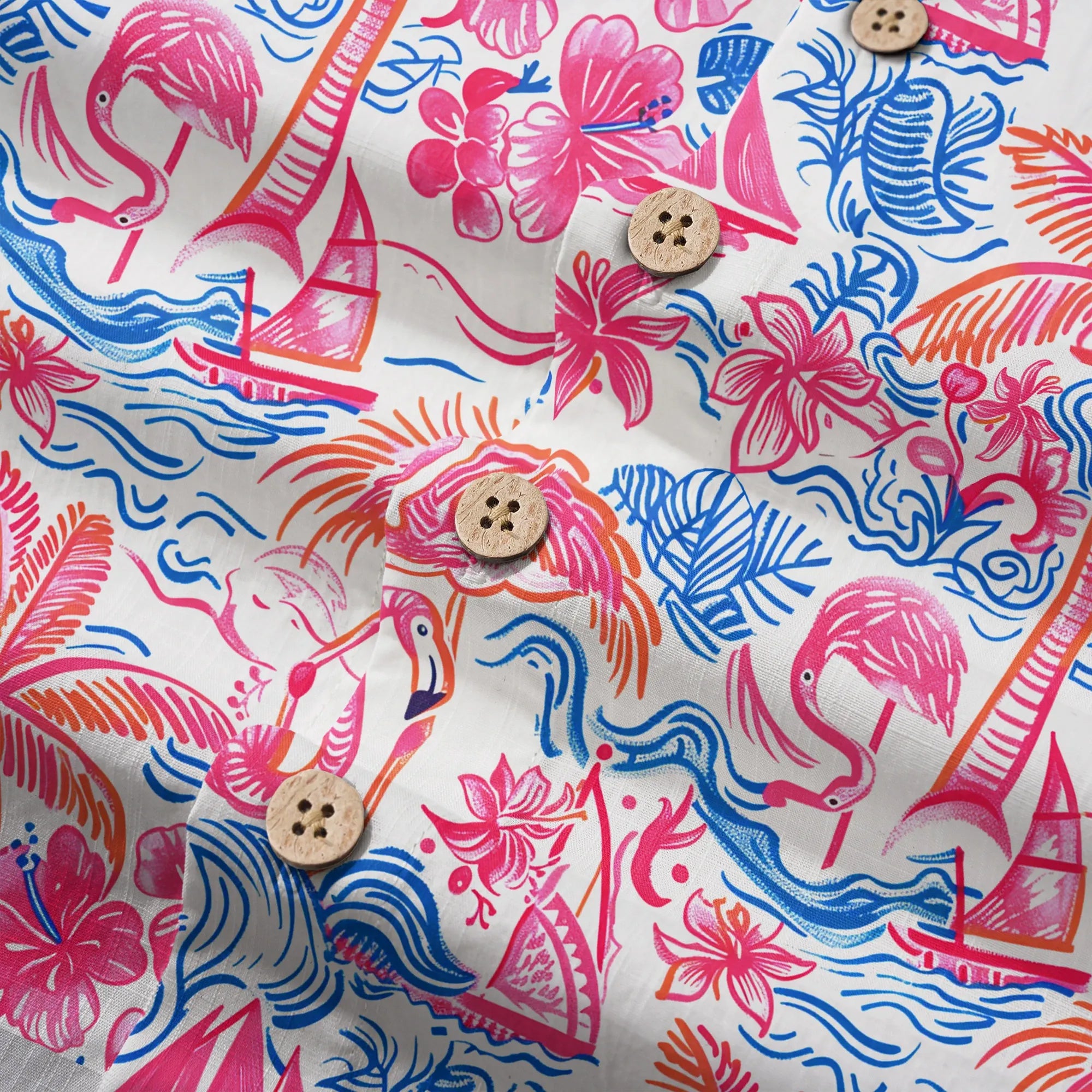 LeosWare® Men's Hawaiian Shirt Short Sleeve Button-up 100% Cotton Aloha Tropical Fire Bay By Ann