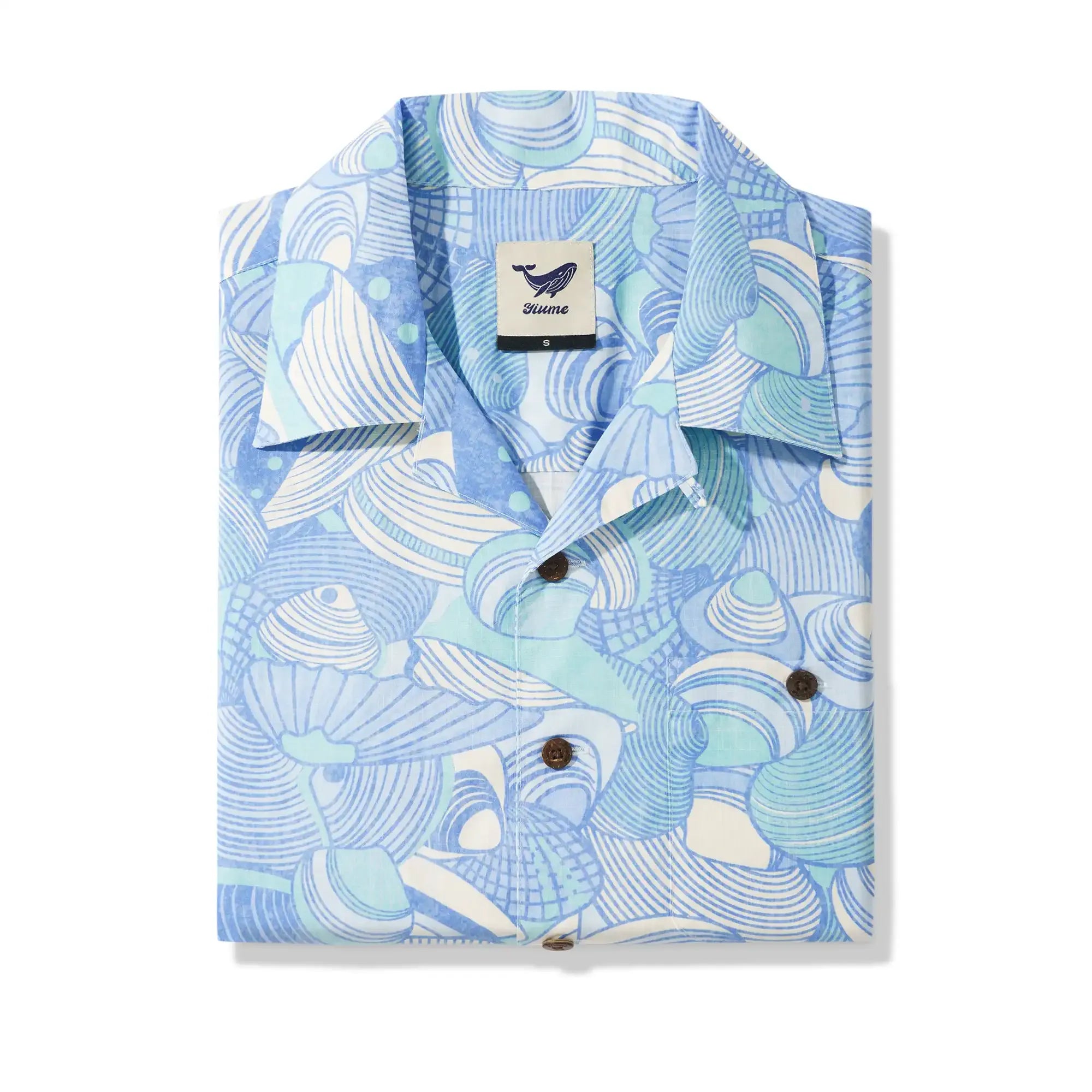 Men's Hawaiian Shirt Short Sleeve Camp Collar 100% Cotton Blue Aloha Lost In Seashells By Roochita Chachra