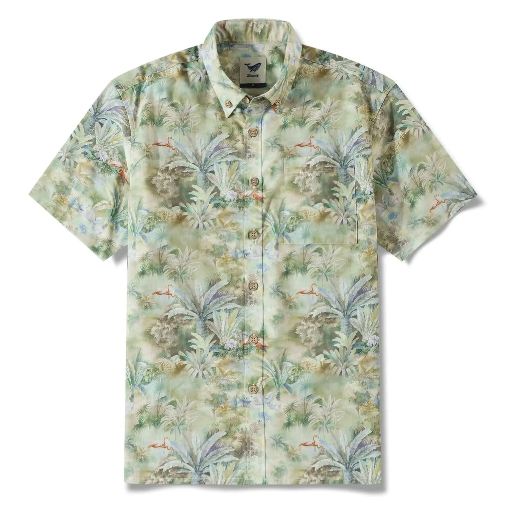 Tropical Hawaiian Shirt For Men Exotic Charm Print Cotton Button-down Short Sleeve Aloha Shirt By Sylvia