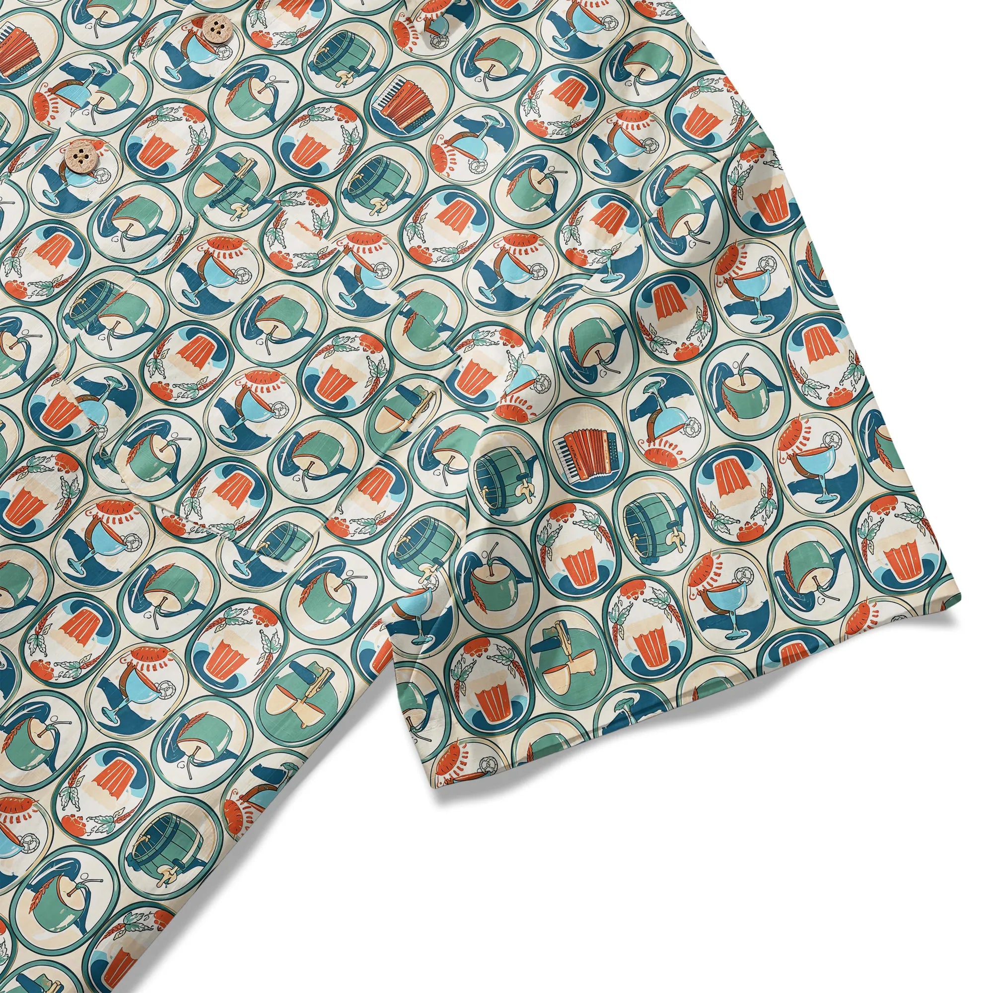 LeosWare® Men's Hawaiian Shirt Short Sleeve Button-up 100% Cotton Aloha Beer Festival Oval Motif By Ann