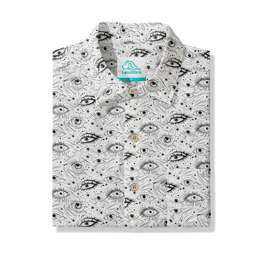 LeosWare® Chemise hawaïenne à manches courtes pour hommes 100 % coton blanche Aloha Starry Gaze Whispers par Ann