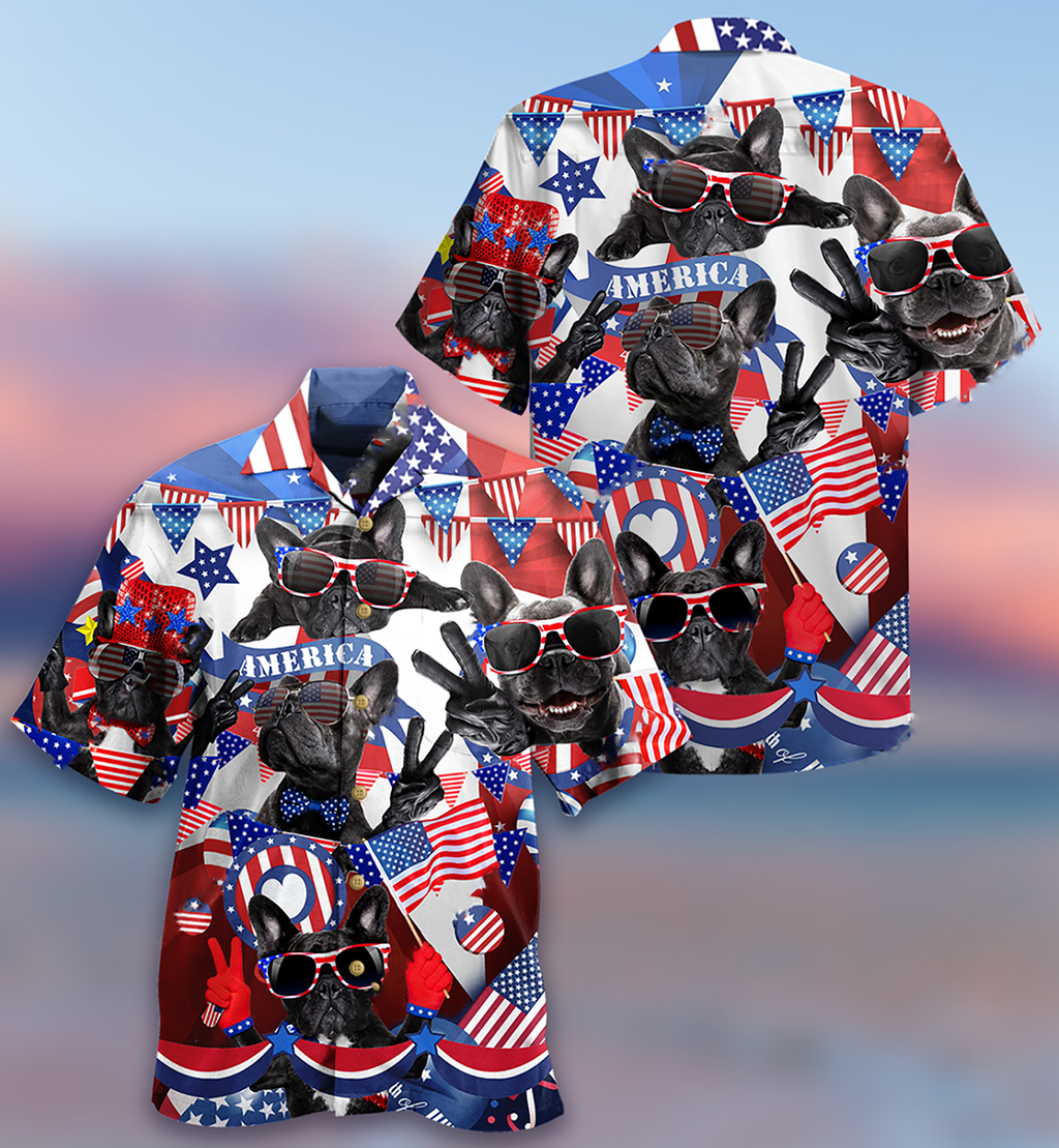 French Bulldog Loves America - Hawaiian Shirt