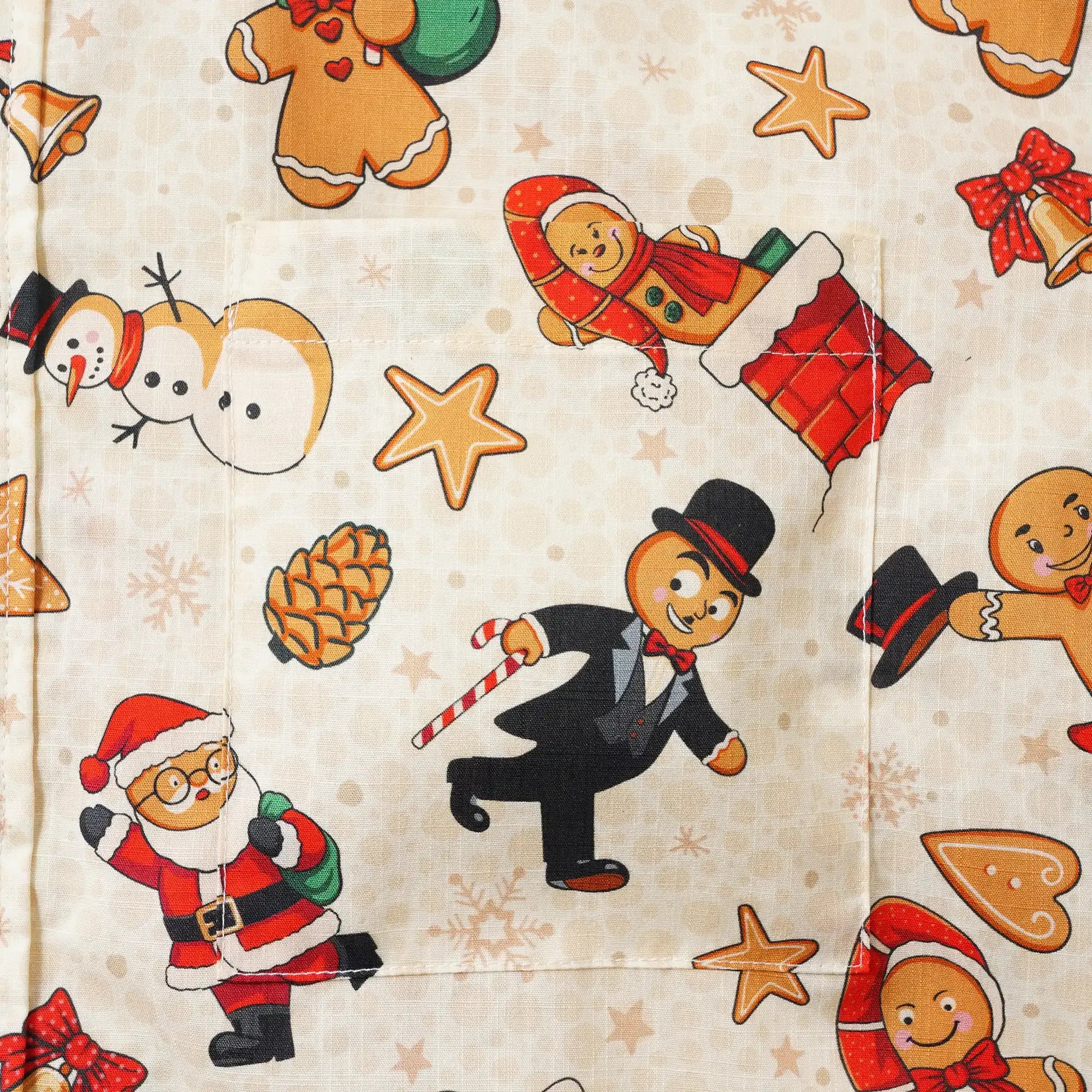 Christmas Gift Men's Hawaiian Shirt Short Sleeve Button-down 100% Cotton Beige Aloha Gingerbread Christmas Carnival By Huan huan