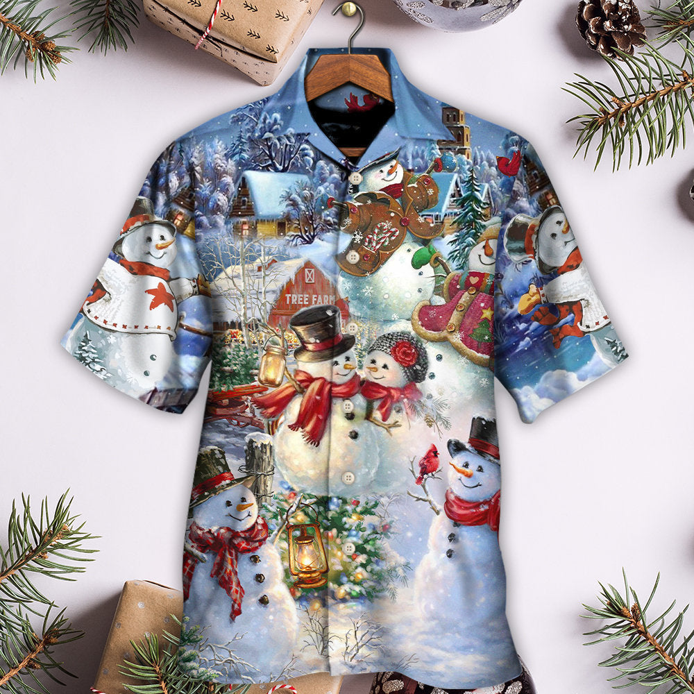 Christmas Snowman Lover Happy Couple Snowman - Hawaiian Shirt