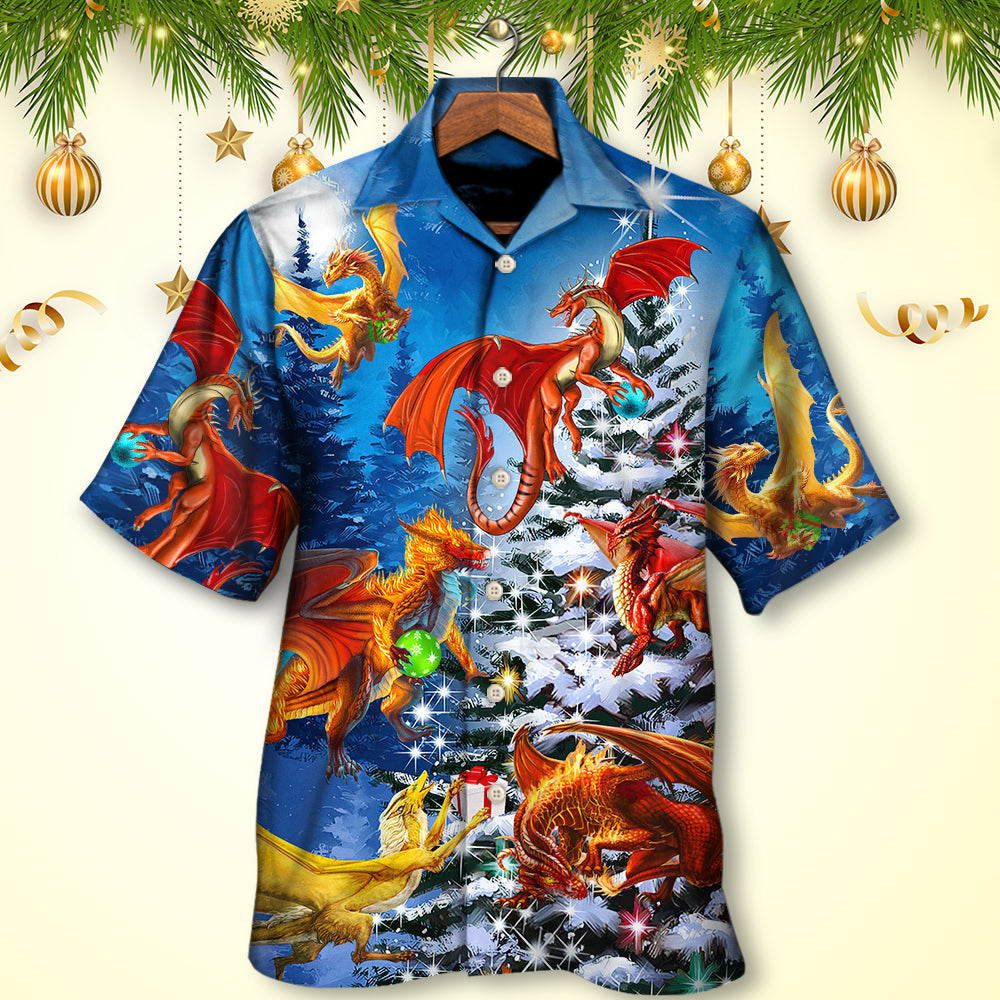 Christmas Dragon Family In Love Light Art Style - Hawaiian Shirt