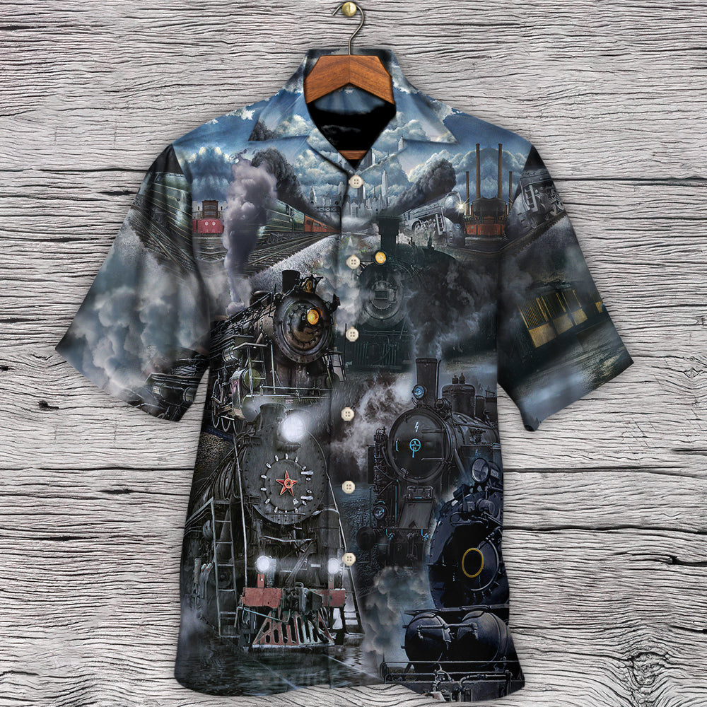 Train Emerging From A Cloud Of Steam In The Middle Night - Hawaiian Shirt