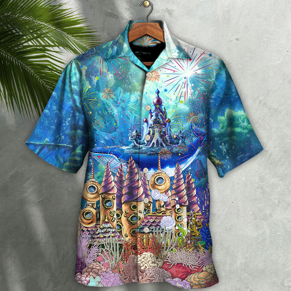 Whale Happy New Year Under Ocean - Hawaiian Shirt