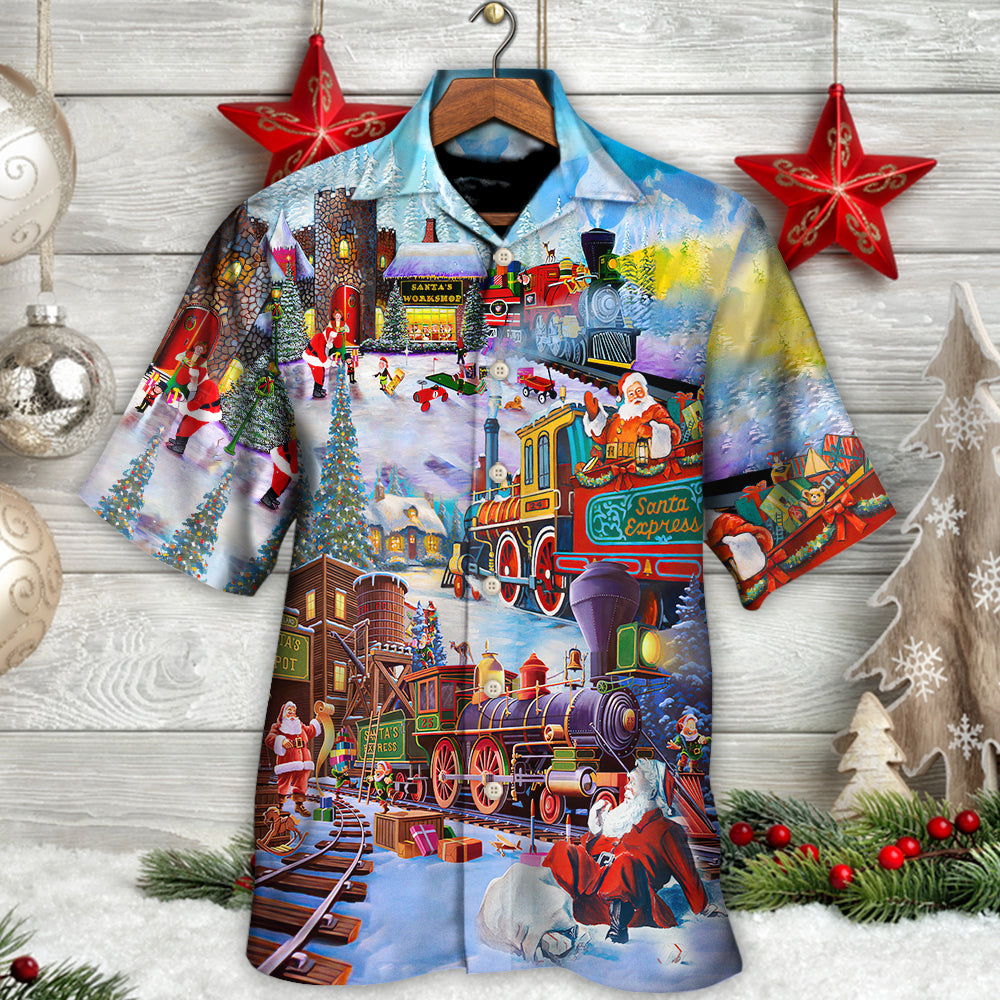 Christmas Holiday Santa Claus In A Train - Hawaiian Shirt