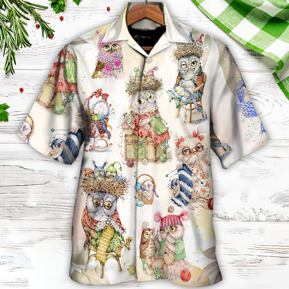 Owl Knitting Is Happy Place - Hawaiian Shirt
