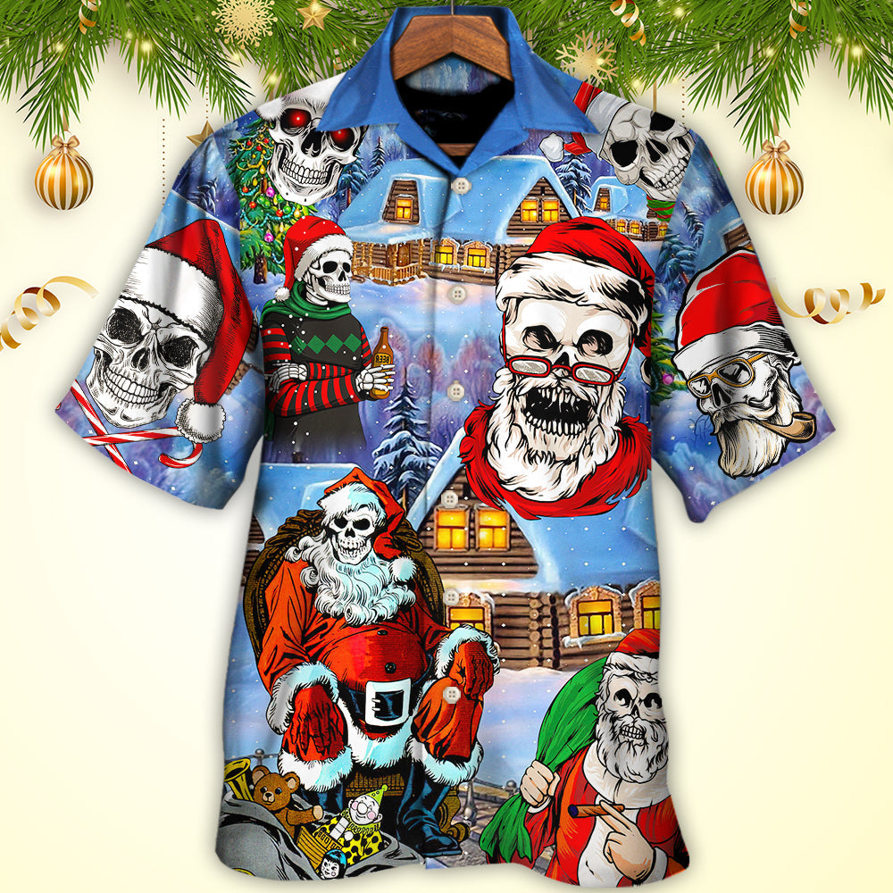 Christmas Skull Santa In The Town Love Xmas - Hawaiian Shirt