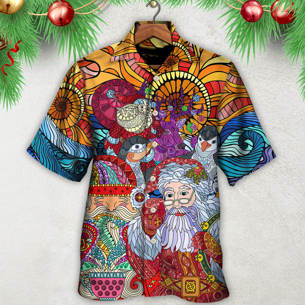 Christmas Santa Colorful Geometry  - Hawaiian Shirt