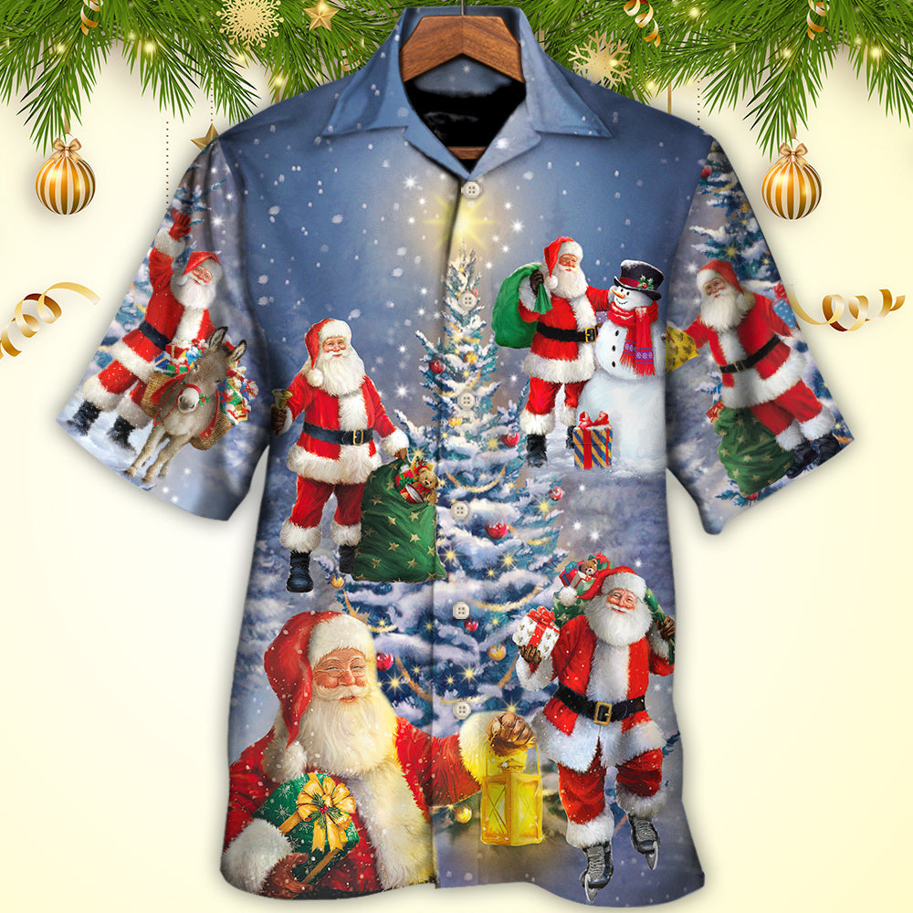 Christmas Santa Claus In Love Light Xmas Tree - Hawaiian Shirt