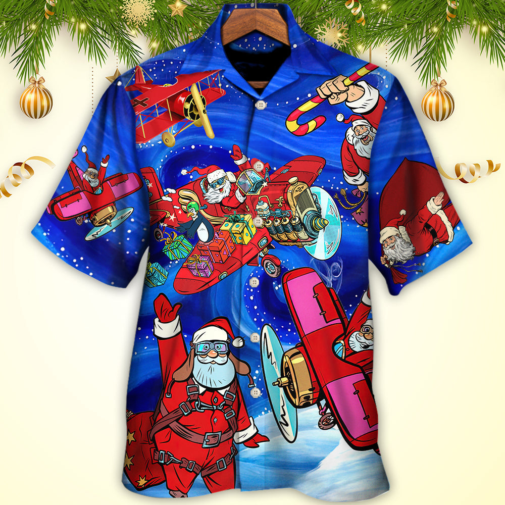 Christmas No Reindeer Any More Santa Loves Airplane Magic Night - Hawaiian Shirt