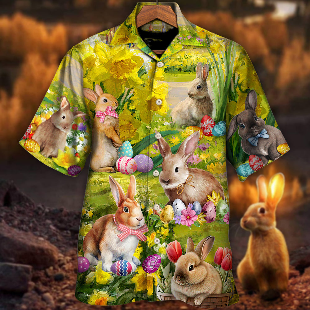 Easter Rabbit Chilling In The Flower Landscape Art Style - Hawaiian Shirt