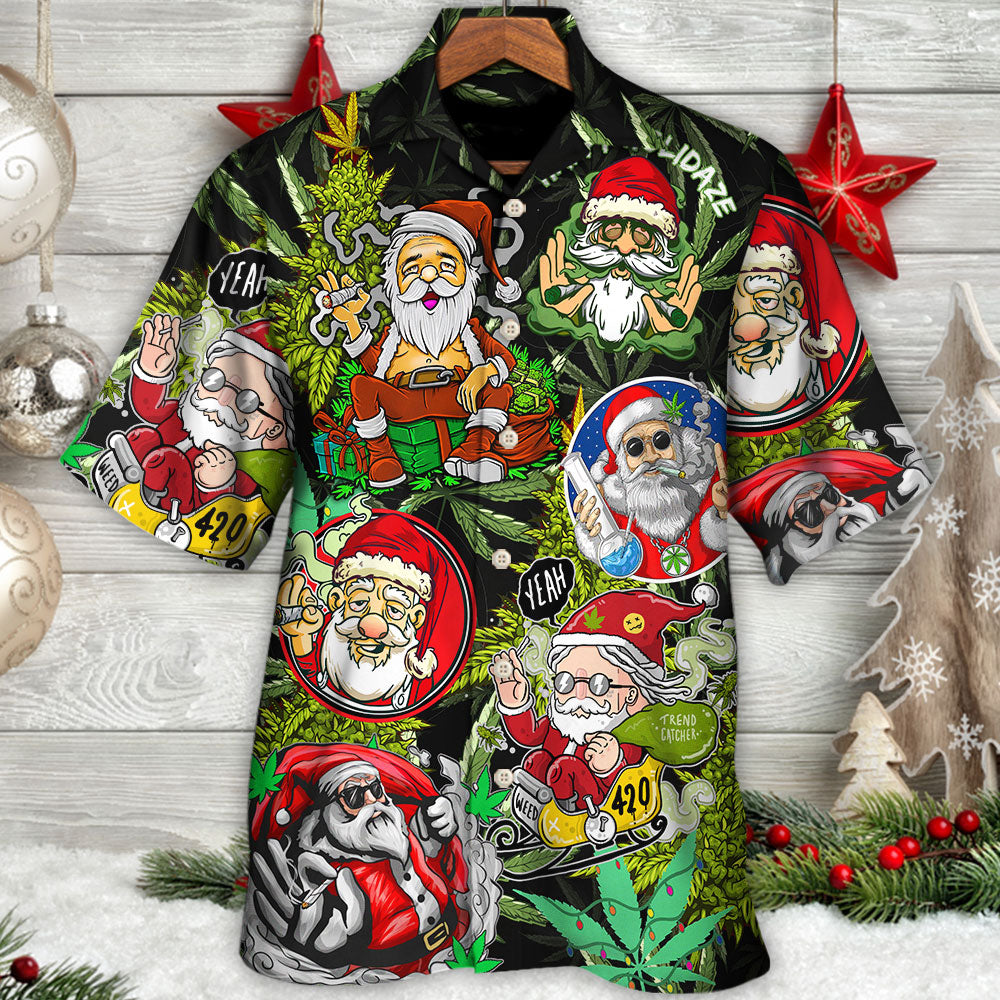 Christmas Weed Smoking Santa Hippie - Hawaiian Shirt