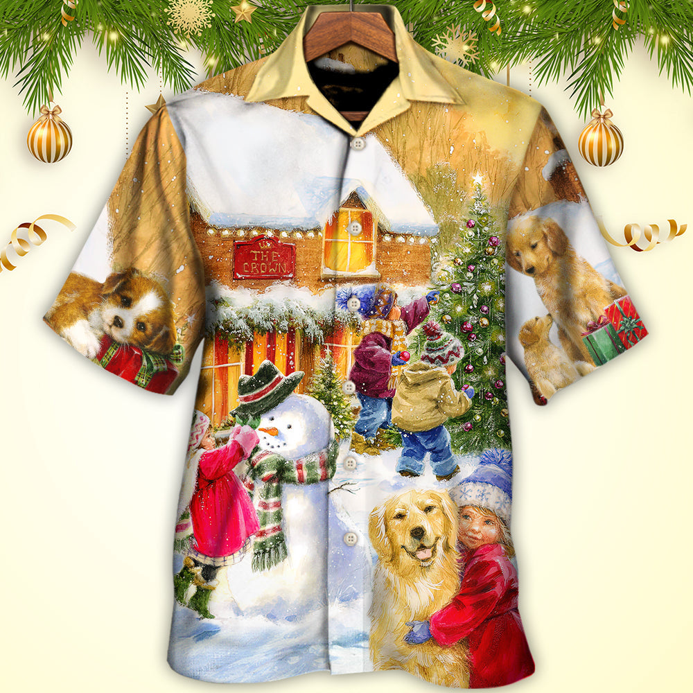 Christmas Children And Animals Love Christmas In The Town Art Style - Hawaiian Shirt