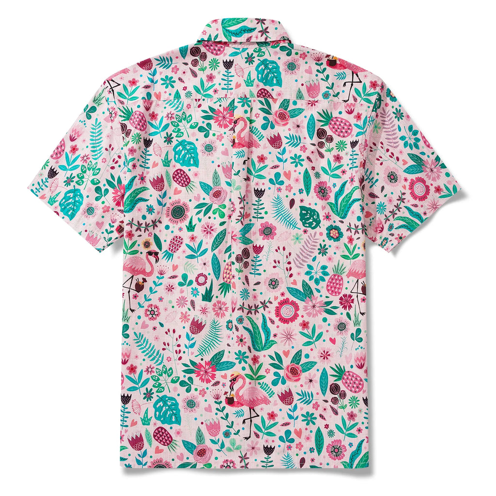Men's Hawaiian Shirt Short Sleeve Button-down 100% Cotton Aloha Flamingo Petal Escape Flamingo By Cigar
