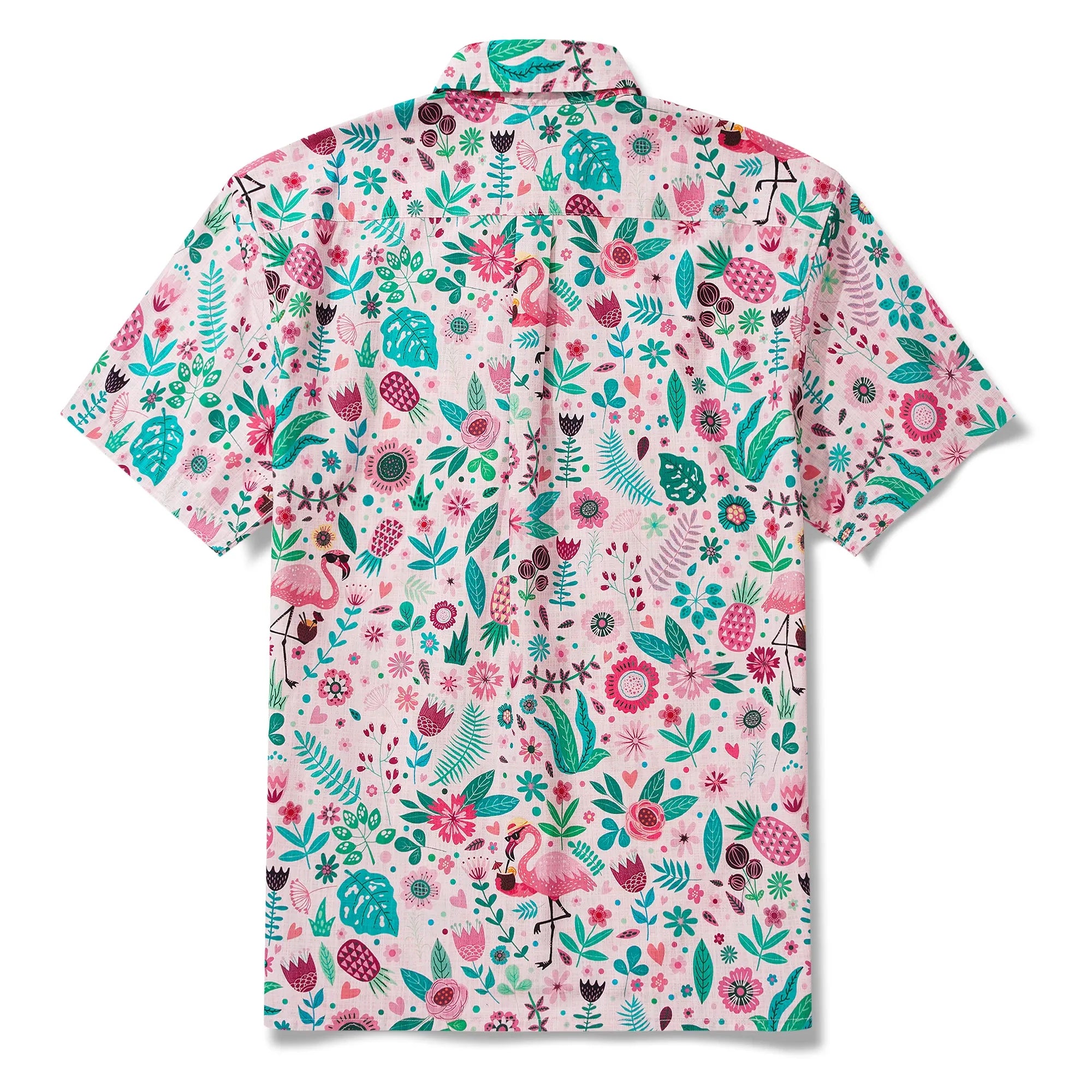 Men's Hawaiian Shirt Short Sleeve Button-down 100% Cotton Aloha Flamingo Petal Escape Flamingo By Cigar