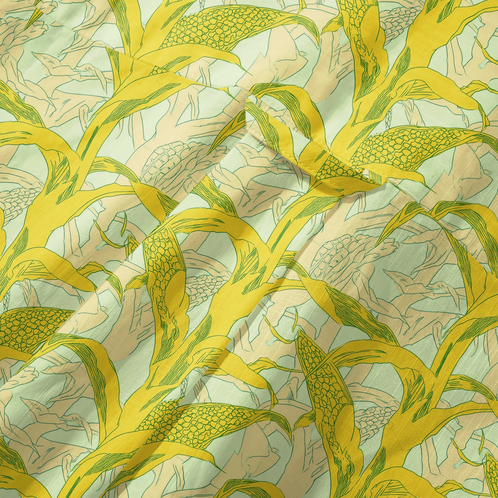 LeosWare® Men's Hawaiian Shirt Short Sleeve Button-up 100% Cotton Yellow Aloha Golden Summer Harvest By Ann