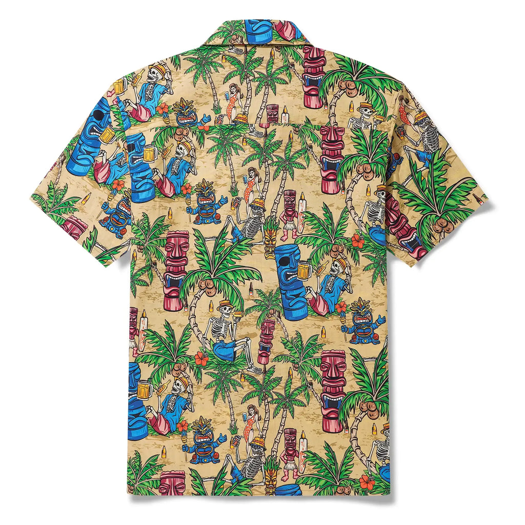 Men's Hawaiian Shirt Short Sleeve Camp Collar 100% Cotton Green Aloha Tiki Seaside Bash By Yana