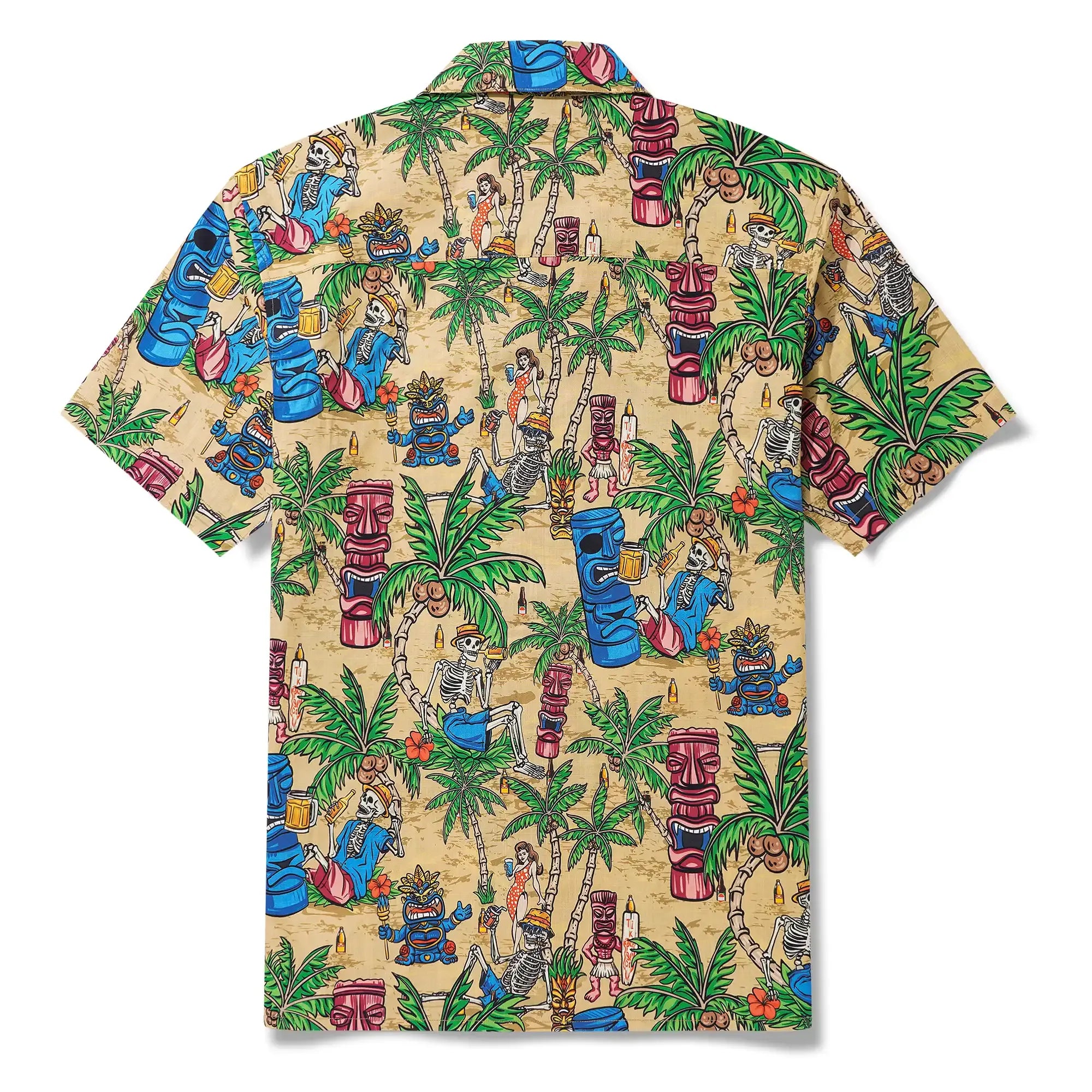 Men's Hawaiian Shirt Short Sleeve Camp Collar 100% Cotton Green Aloha Tiki Seaside Bash By Yana