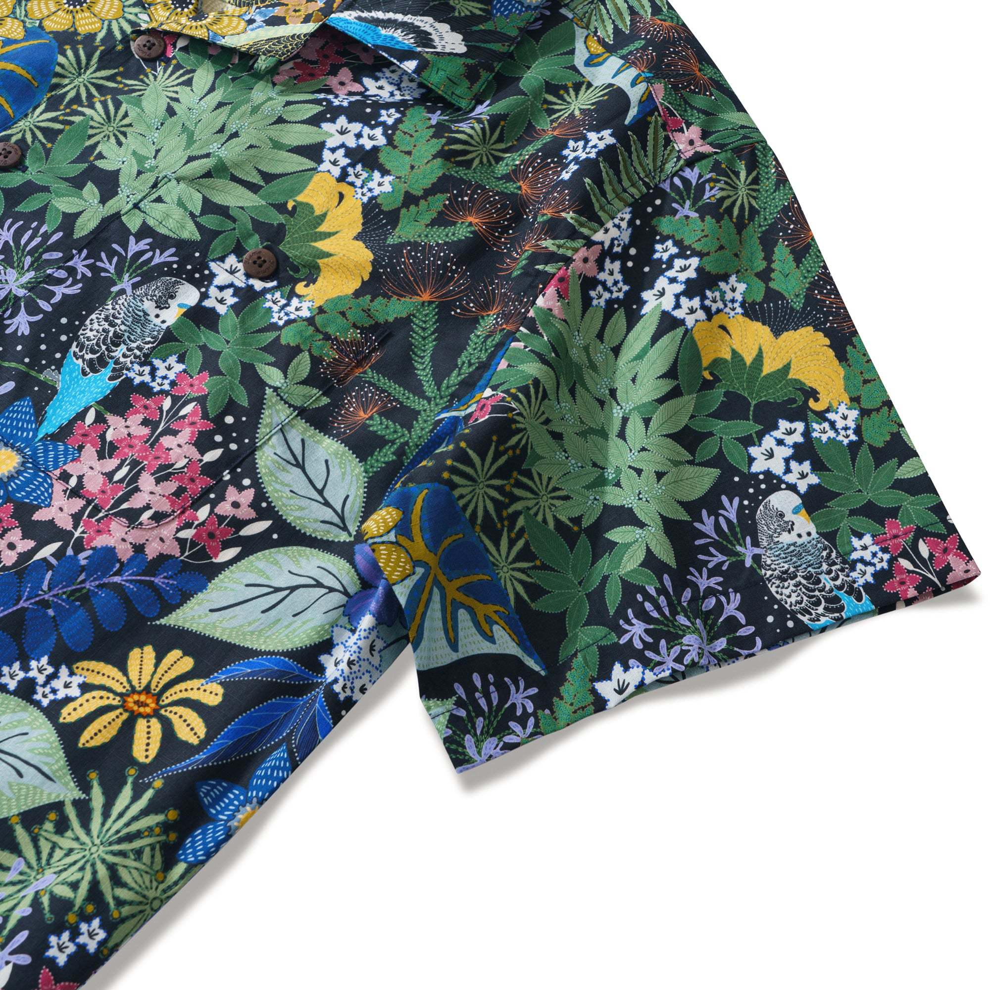 Yiume Tropical Hawaiian Shirt For Men 100% Cotton Short Sleeve Green Camp Collar Parrot Aloha Shirt Parrot's Garden By Zeke