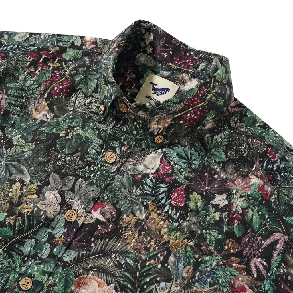 Men's Hawaiian Shirt Short Sleeve Button-down 100% Cotton Green Aloha Vintage Countryside Tale Of First Snow By Cigar