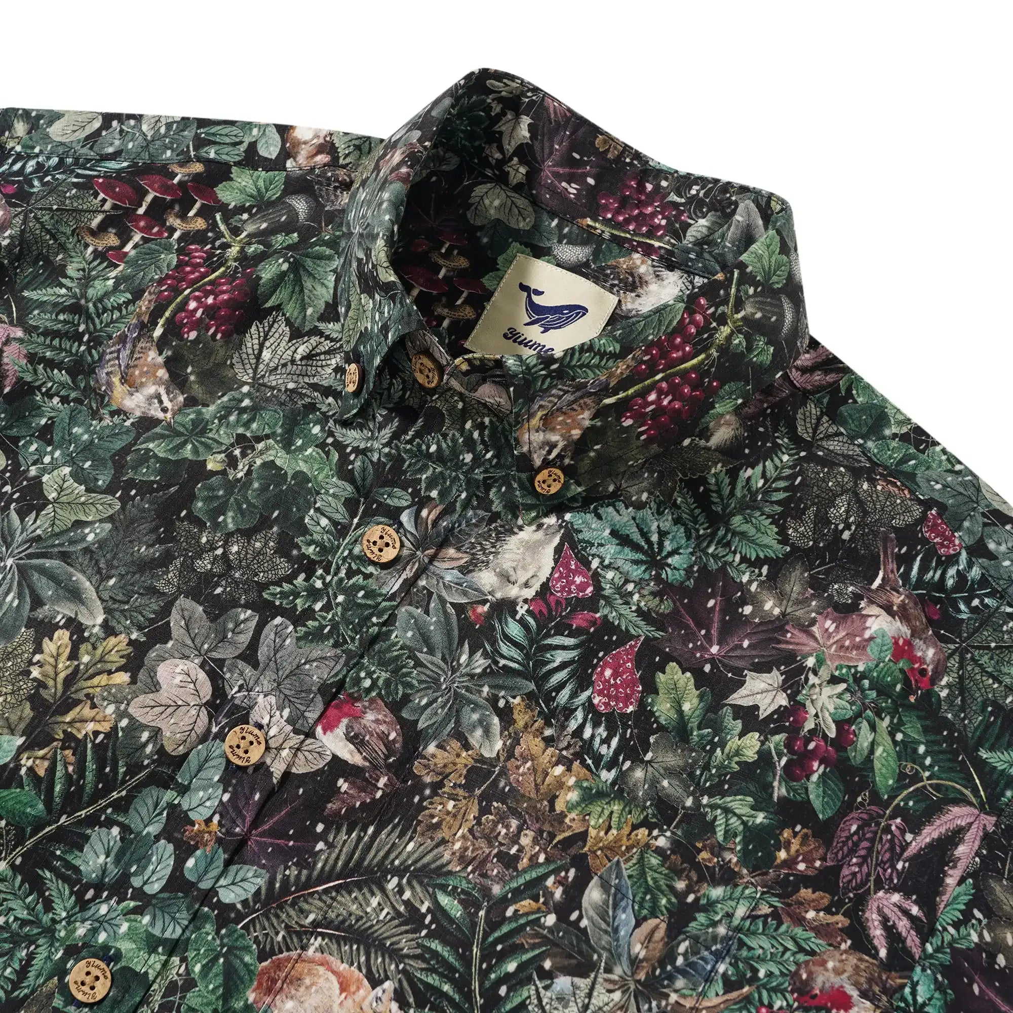 Men's Hawaiian Shirt Short Sleeve Button-down 100% Cotton Green Aloha Vintage Countryside Tale Of First Snow By Cigar