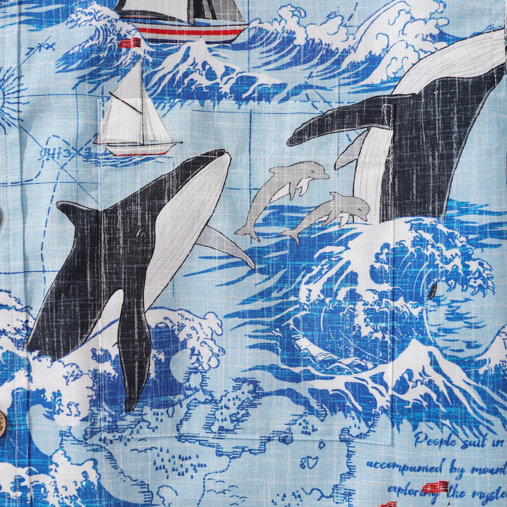 Men's Hawaiian Shirt Short Sleeve Button-down 100% Cotton White Aloha Joyful Ocean By Huan huan