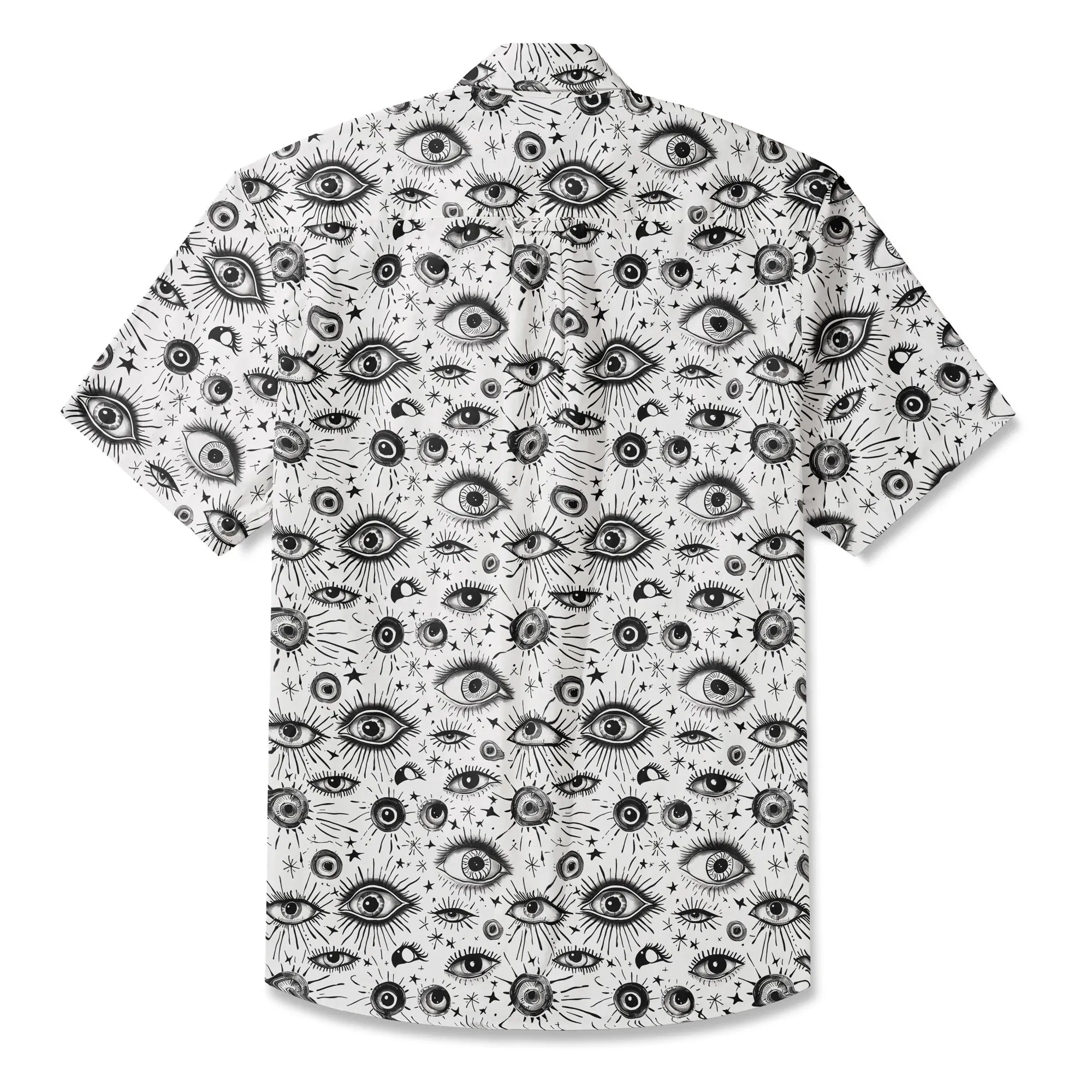 LeosWare® Men's Hawaiian Shirt Short Sleeve Button-up 100% Cotton White Aloha Starlight Eye Array By Ann