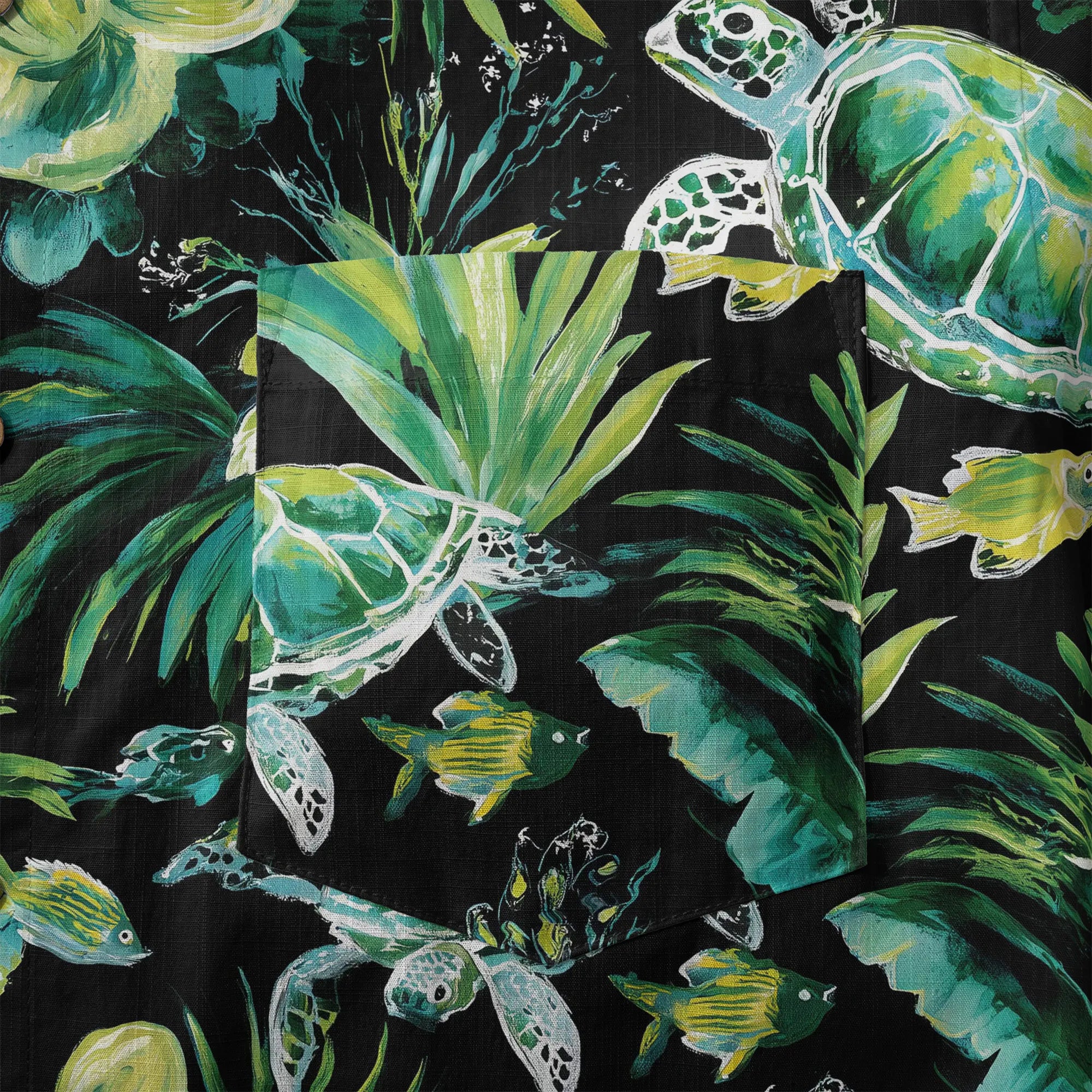 LeosWare® Men's Hawaiian Shirt Short Sleeve Button-up 100% Cotton Green Aloha Deep Sea Green Reflection By Ann