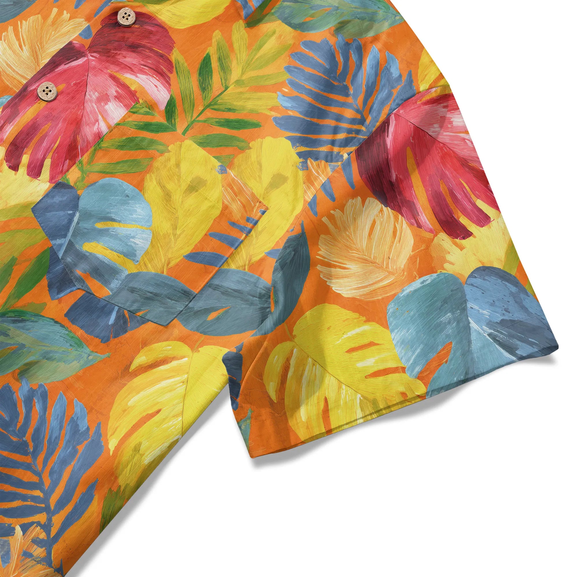 LeosWare® Men's Hawaiian Shirt Short Sleeve Button-up 100% Cotton Orange Aloha Tropical Rhapsody In Orange By Ann