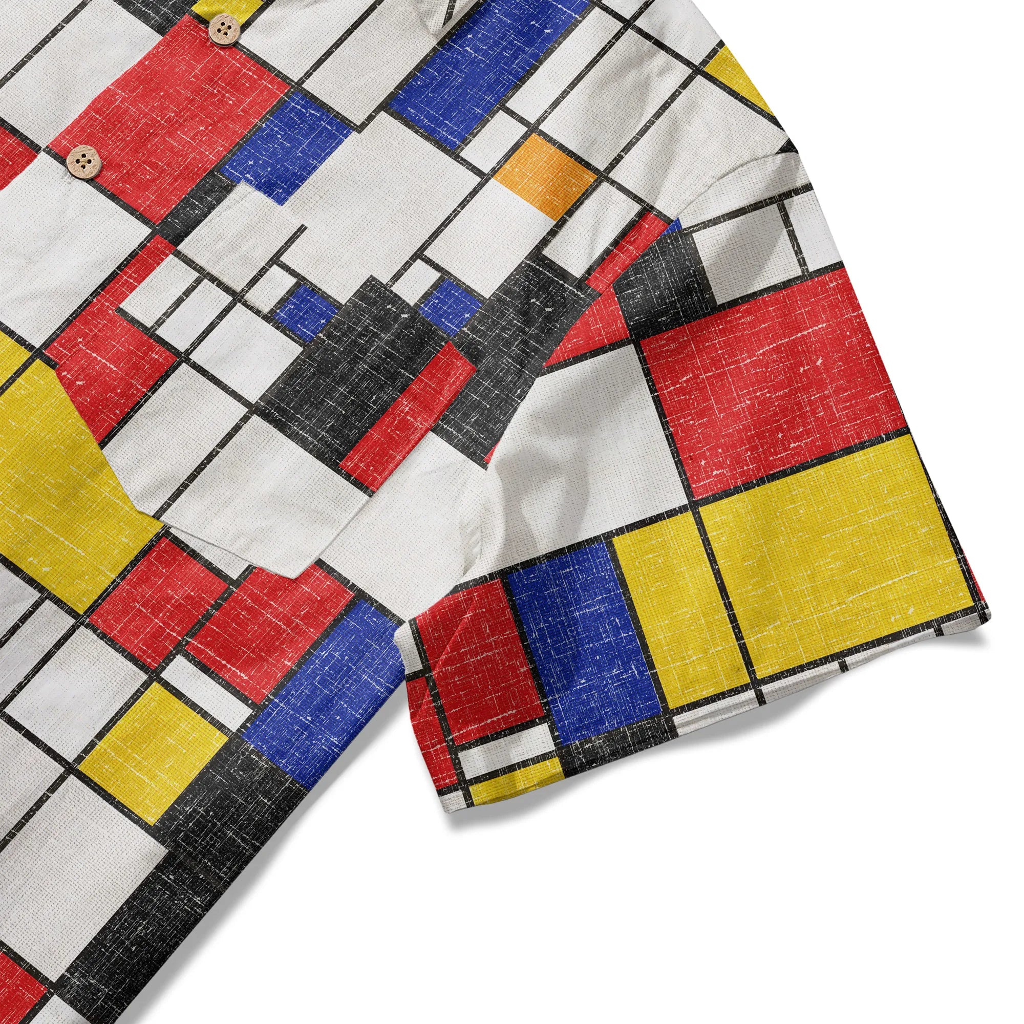 LeosWare® Men's Hawaiian Shirt Short Sleeve Button-up 100% Cotton White Aloha Mondrian Vintage Canvas By Ann