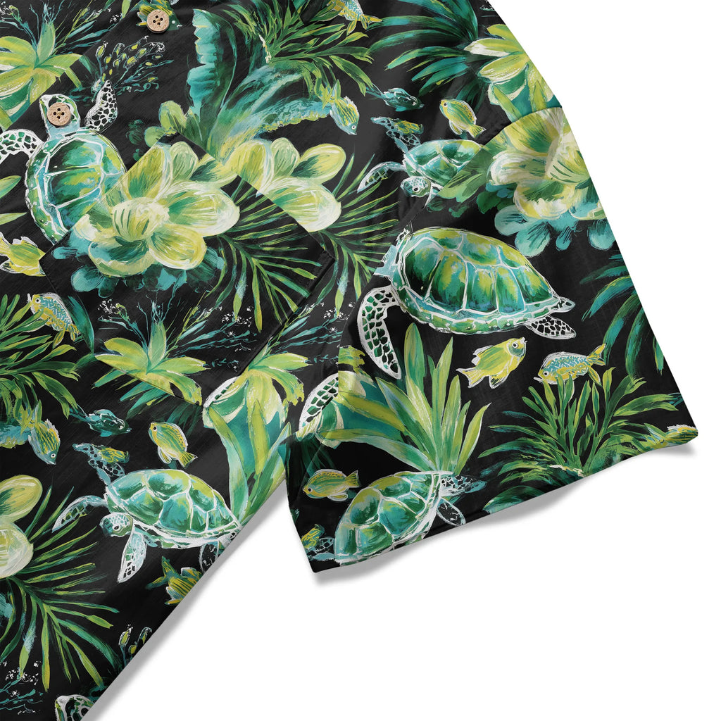 LeosWare® Men's Hawaiian Shirt Short Sleeve Button-up 100% Cotton Green Aloha Deep Sea Green Reflection By Ann