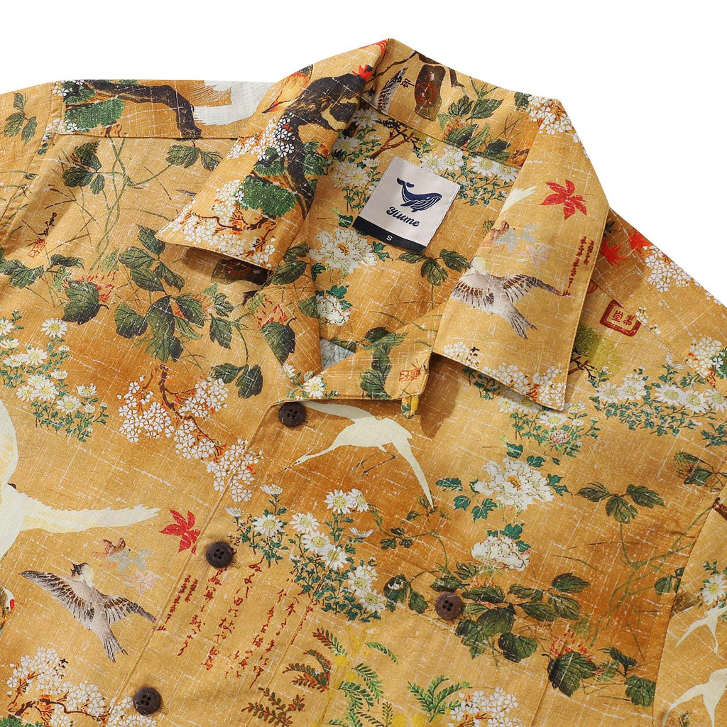 Chemise hawaïenne 100 % coton pour hommes, chemise à col camp avec peinture de paysage par Yakima