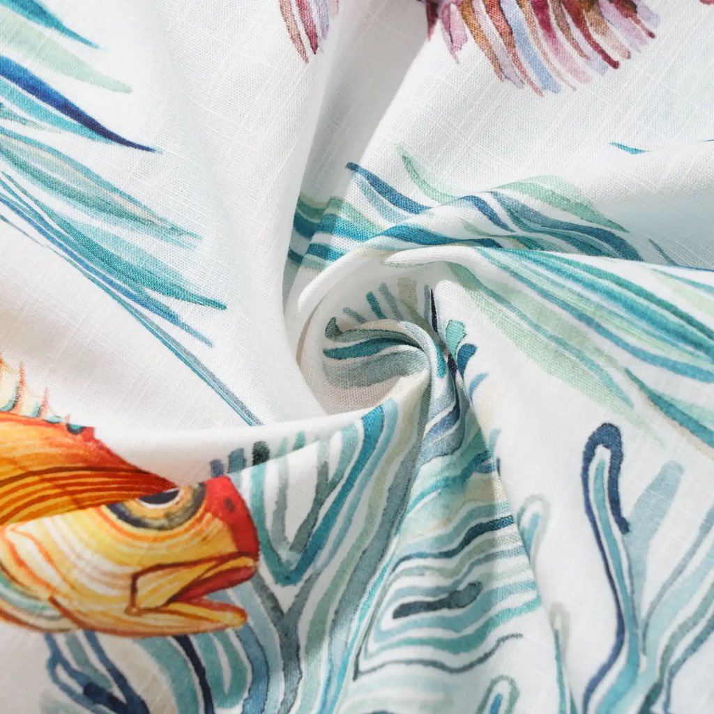 Men's Hawaiian Shirt Short Sleeve Camp Collar 100% Cotton Blue Aloha Life Underwater By Michela Maranzana