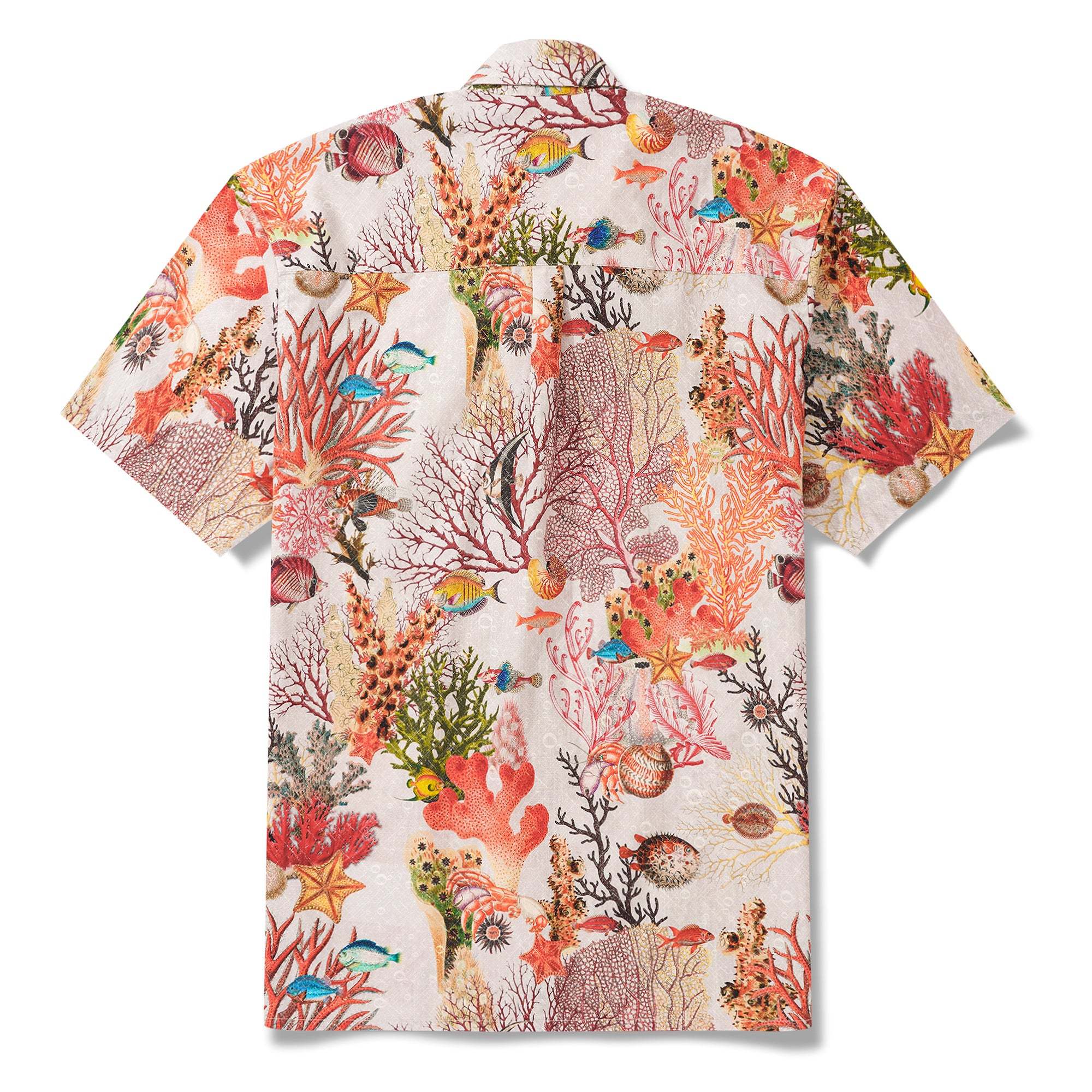 Men's Hawaiian Shirt Short Sleeve Button-down 100% Cotton Beige Aloha Marine Fantasia By Yakima