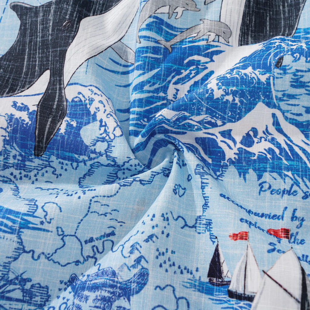 Men's Hawaiian Shirt Short Sleeve Button-down 100% Cotton White Aloha Joyful Ocean By Huan huan