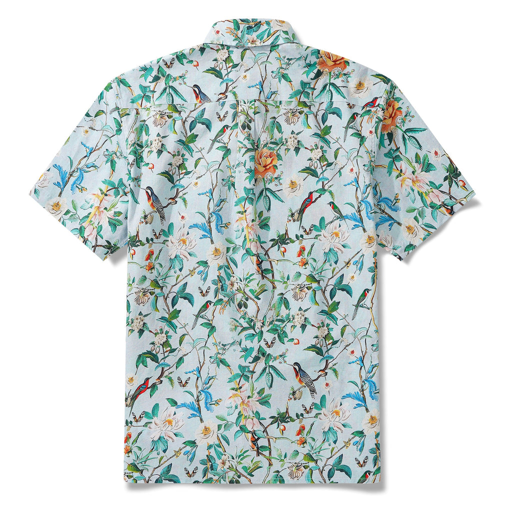Men's Hawaiian Shirt Short Sleeve Button-down 100% Cotton Green Aloha Hawaiian Nature's Whisper By Yakima
