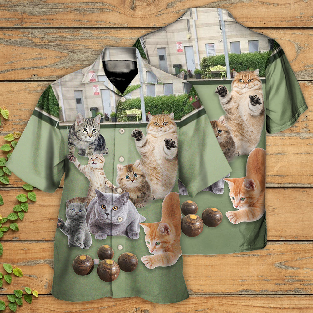 Lawn Bowling Cat Play In Yard - Hawaiian Shirt