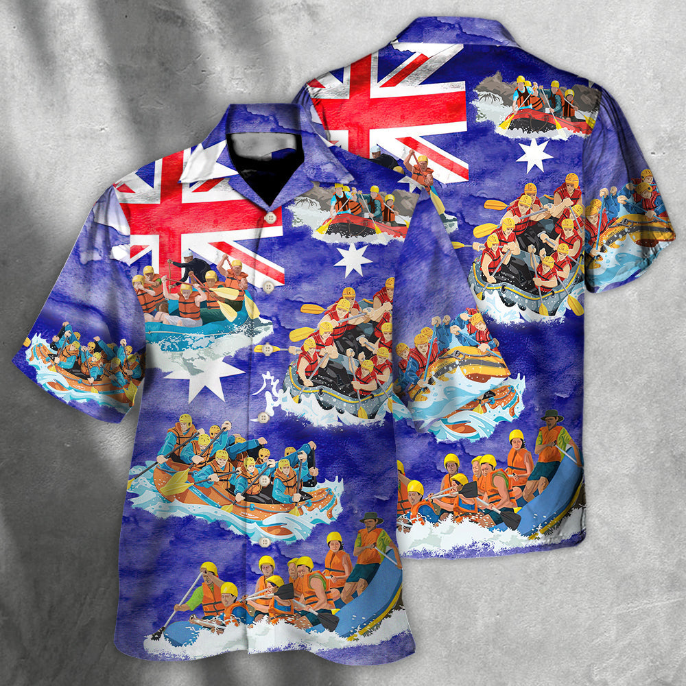 Water Rafting River Rafting Team Funny Lover Australia Flag Vintage Art Style - Hawaiian Shirt