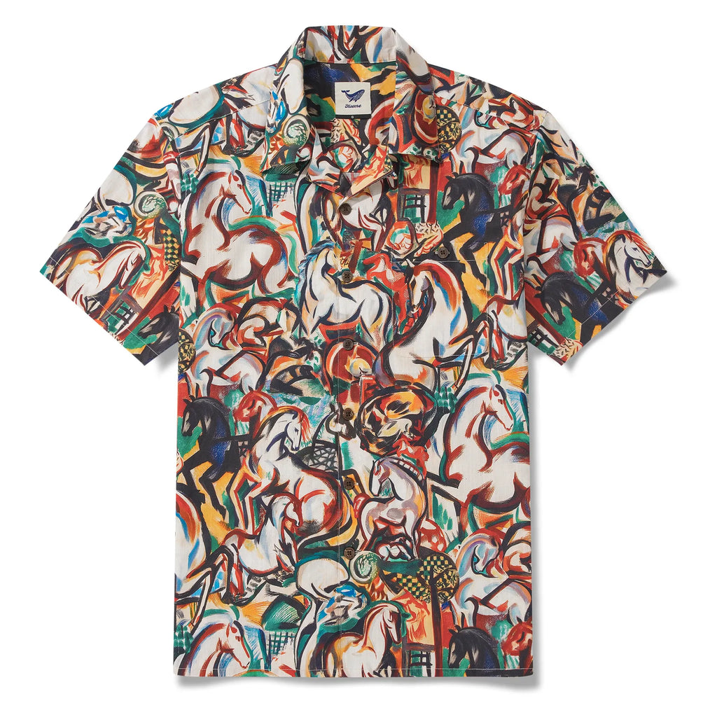Men's Hawaiian Shirt Short Sleeve Camp Collar 100% Cotton Brown Aloha Stampede Artwear Year of the Horse 2026 By DUDU