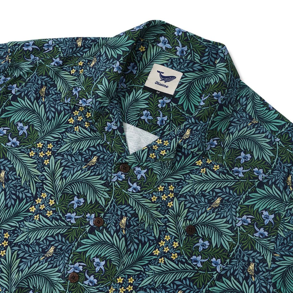 100% Silk Hawaiian Shirt For Men Foreat Mist Shirt Camp Collar By Sherry